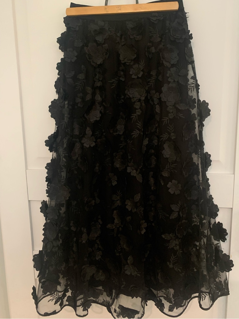 Anthropologie Black Floral Appliqué A-Line Skirt